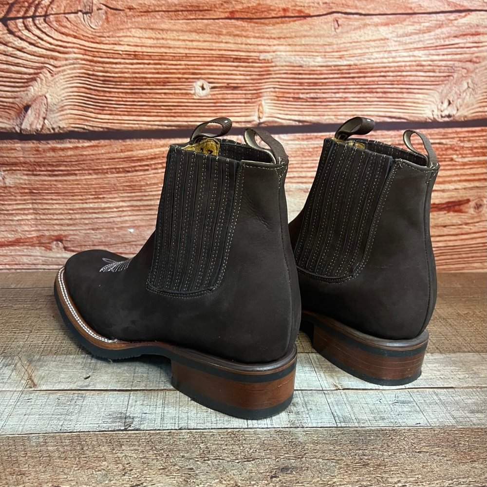 MEN LEATHER WESTERN COWBOY RODEO CHELSEA ANKLE HALF BOOTS BOTIN VAQUERO CAFE - Picture 5 of 10